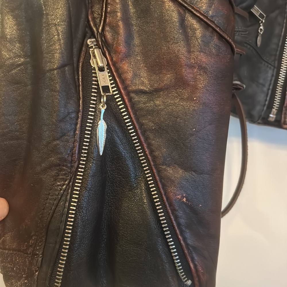 Vintage two tone leather lace up Moto motorcycle biker jacket - Picture 9 of 17